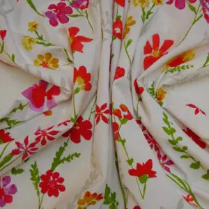 Curtain Fabric Canvas Popping Flowers Ivory Red