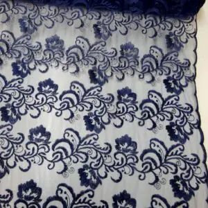 Lace Fabric Embroidered Double Scalloped Nocturn Navy