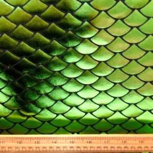Lycra Spandex Fabric Foiled Scaled Shells Lime