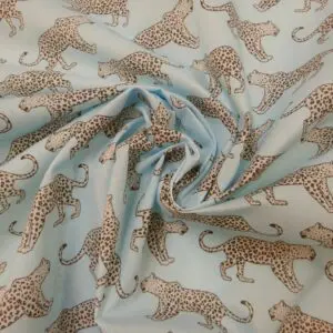 Polyester Cotton Fabric Jungle Lynx pale blue