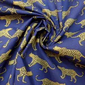 Polyester Cotton Fabric Jungle Lynx navy