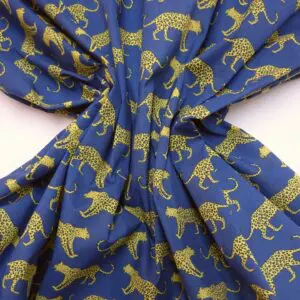 Polyester Cotton Fabric Jungle Lynx navy
