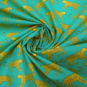Polyester Cotton Fabric Jungle Lynx jade