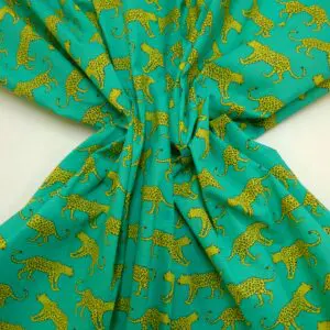 Polyester Cotton Fabric Jungle Lynx jade