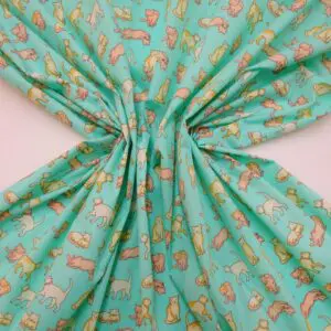Polyester Cotton Fabric Feline Friends mint