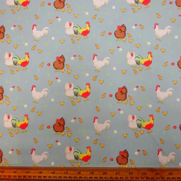 Polyester Cotton Fabric Home To Roost blue