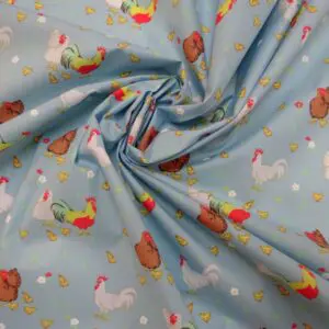 Polyester Cotton Fabric Home To Roost blue