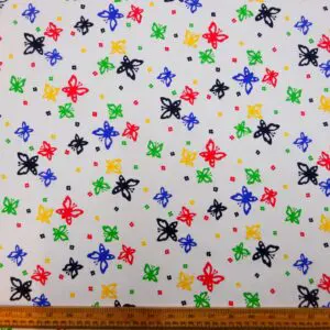 Polyester Cotton Fabric Flutter Butterfly White Red