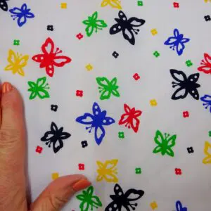 Polyester Cotton Fabric Flutter Butterfly White Red