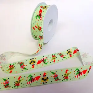 Christmas Ribbon 25mm Elves Green