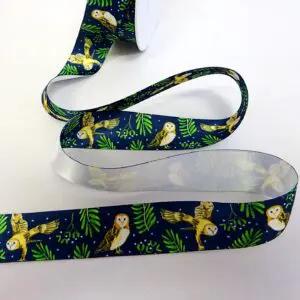 Christmas Ribbon 25mm Night Owls Navy Blue