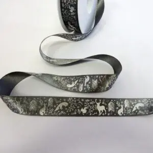 Christmas Ribbon 25mm Grey With Metallic Silver Stags