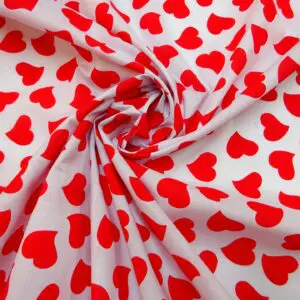 Polyester Cotton Fabric True Hearts Red