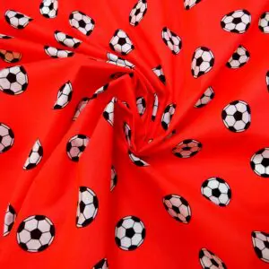 Polyester Cotton Fabric Footballs Red
