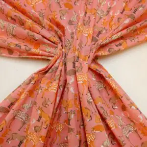 Polyester Cotton Fabric Bambi Meadow Peach
