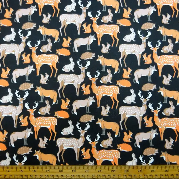 Polyester Cotton Fabric Bambi Meadow Black