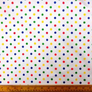 Polyester Cotton Fabric Smarties Spots Multi On White