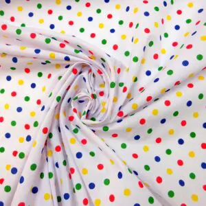 Polyester Cotton Fabric Smarties Spots Multi On White