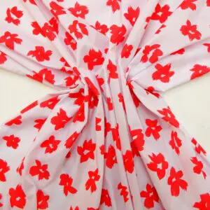 Polyester Cotton Fabric Forget Me Knot White Red