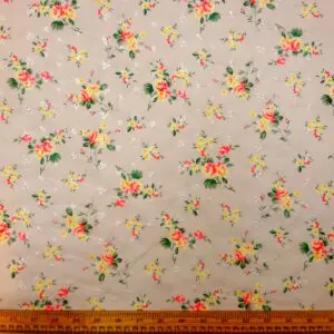 Cotton Fabric Broderie Anglais Flower Sprigs Beige