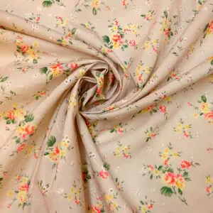 Cotton Fabric Broderie Anglais Flower Sprigs Beige