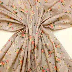 Cotton Fabric Broderie Anglais Flower Sprigs Beige