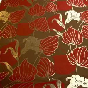 Curtain Fabric Satin Finish Gamma Leaves Brick Red