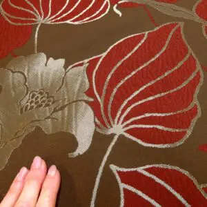 Curtain Fabric Satin Finish Gamma Leaves Brick Red