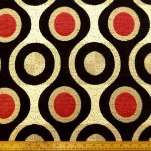 Curtain Fabric Egyptian Eyes Flax Weave Beige/Black/Red