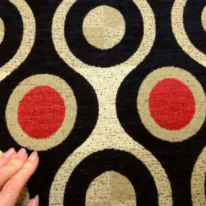 Curtain Fabric Egyptian Eyes Flax Weave Beige/Black/Red