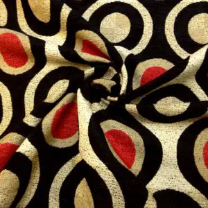 Curtain Fabric Egyptian Eyes Flax Weave Beige/Black/Red