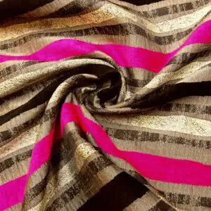 Curtain Fabric Satin Finish Seersucker Stripe Black/Grey/Hot Pink
