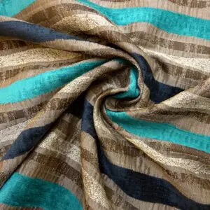 Curtain Fabric Satin Finish Seersucker Stripe Jade/Brown/Grey