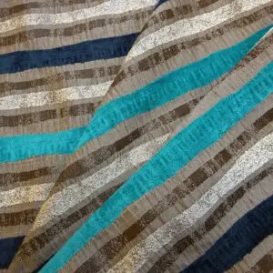 Curtain Fabric Satin Finish Seersucker Stripe Jade/Brown/Grey