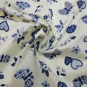 Polyester Cotton Fabric Dutch Hearts Blue