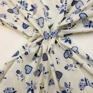 Polyester Cotton Fabric Dutch Hearts Blue