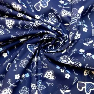 Polyester Cotton Fabric Dutch Hearts Navy