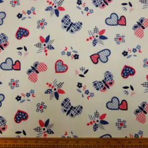 Polyester Cotton Fabric Dutch Hearts Red/Blue/Cream