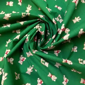 Polyester Cotton Fabric Teddy Bears emerald