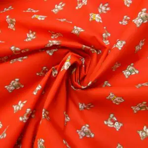 Polyester Cotton Fabric Teddy Bears red