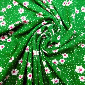 T-Shirting Fabric Daisy On The Grass Emerald White