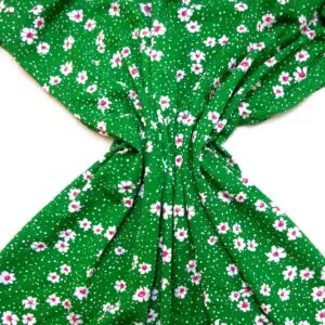 T-Shirting Fabric Daisy On The Grass Emerald White