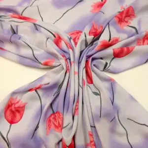 Viscose Fabric Floral Tulip Toscani Mauve/Cerise