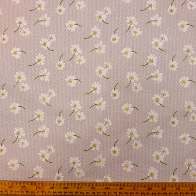 Polyester Cotton Fabric Floral Daisy Time Grey