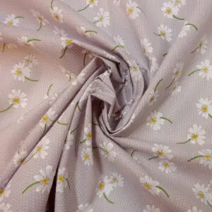 Polyester Cotton Fabric Floral Daisy Time Grey