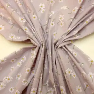 Polyester Cotton Fabric Floral Daisy Time Grey