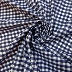 Polycotton Fabric Printed Gingham Dark Navy