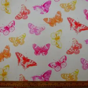 Curtain Canvas Fabric Poppin Butterflies Ivory Pink
