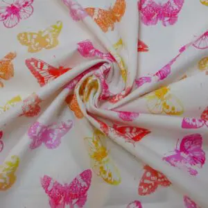 Curtain Canvas Fabric Poppin Butterflies Ivory Pink
