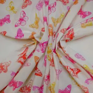 Curtain Canvas Fabric Poppin Butterflies Ivory Pink